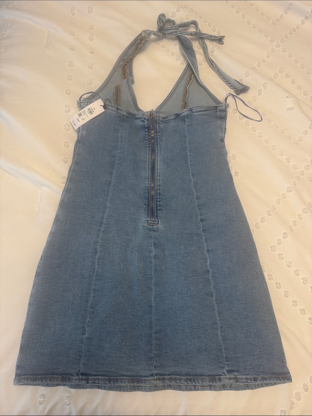 *New With Tag* GAME DAY Garage Light Blue Denim Halter Mini Dress - Picture 2 of 6